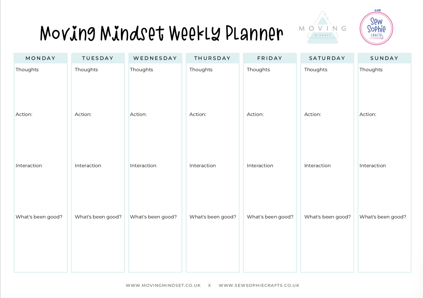 Mindful Cross Stitch - Downloadable Weekly Planner
